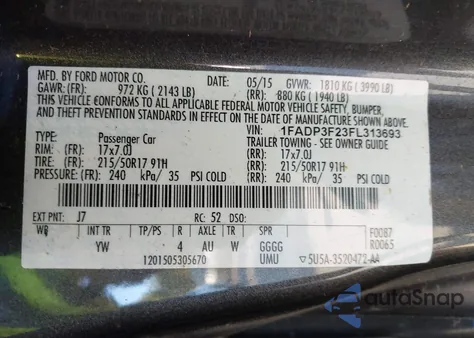 2015 Ford Focus Se from USA, damaged, VIN 1FADP3F23FL313693